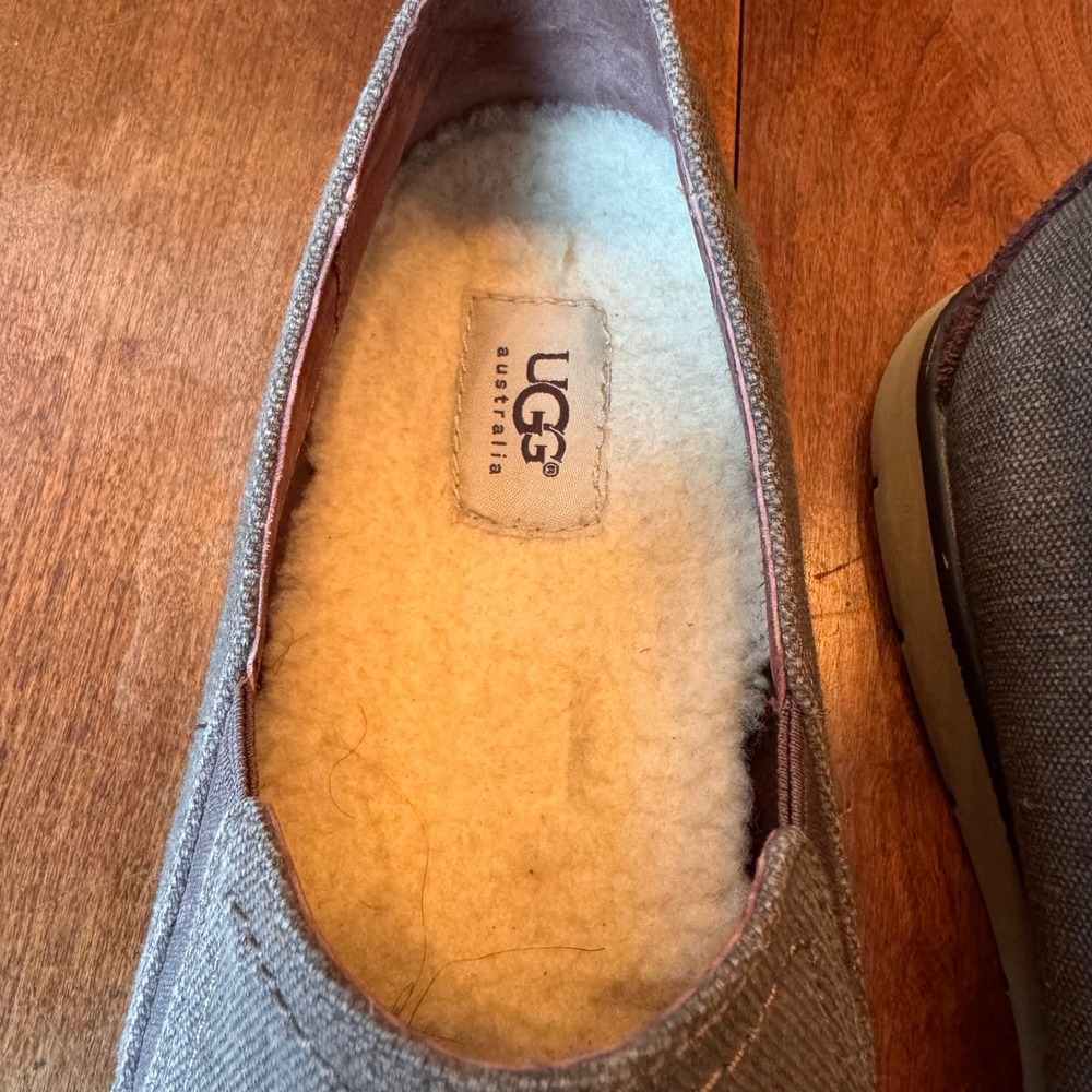 UGG Slip On Mens 14 Gray Freamon Canvas Loafers Wool Lined 1006691 Sneaker Shoes - Picture 3 of 7